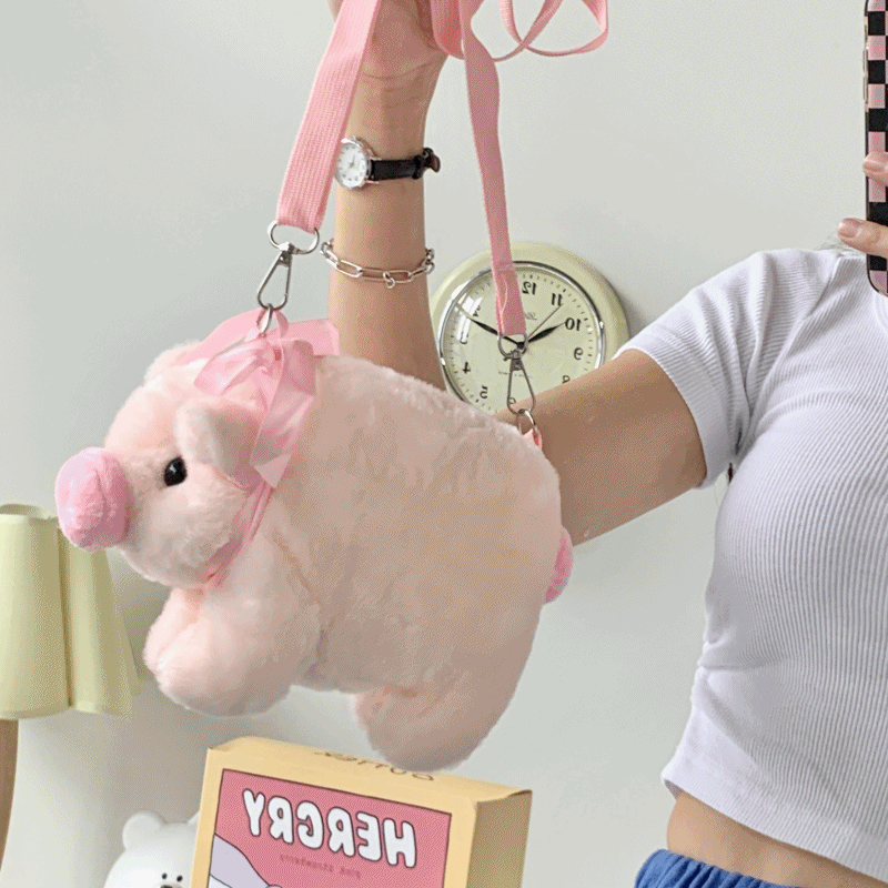 핑크리본돼지 크로스백 놀이공원 소풍 인싸템 친구선물 귀여운가방 학생가방 친구선물